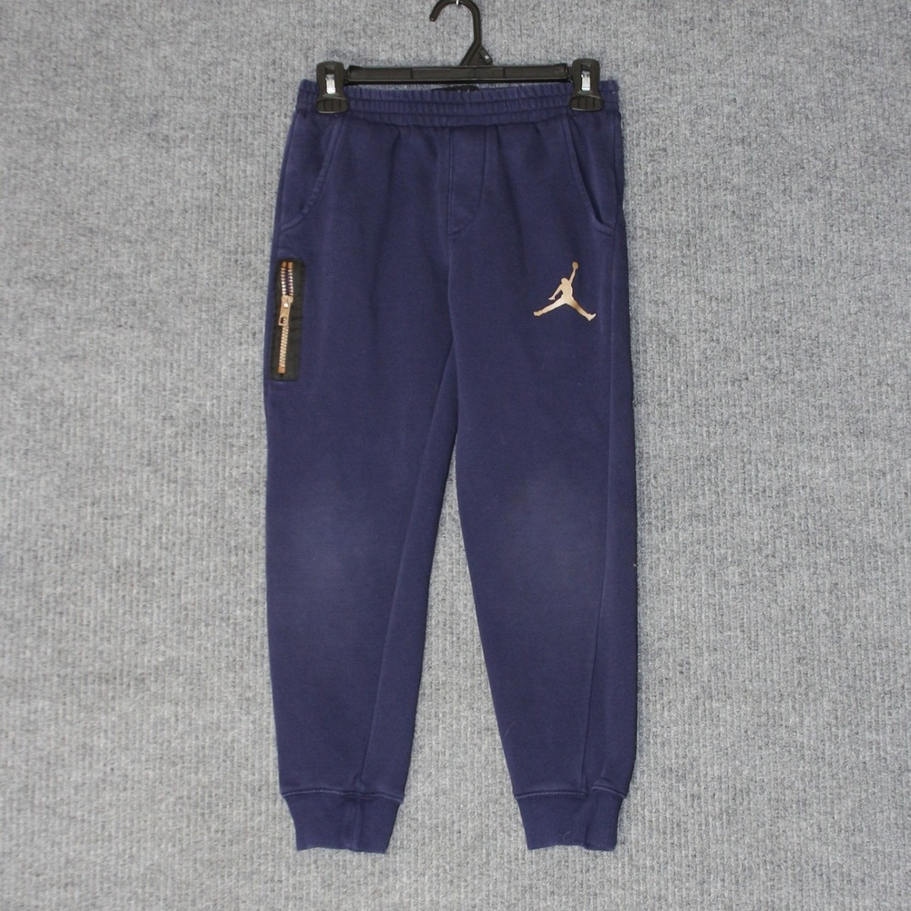 Jordan Sweatpants Kids M Blue Rose Gold Jumpman Logo Fleece Joggers Pocket‎